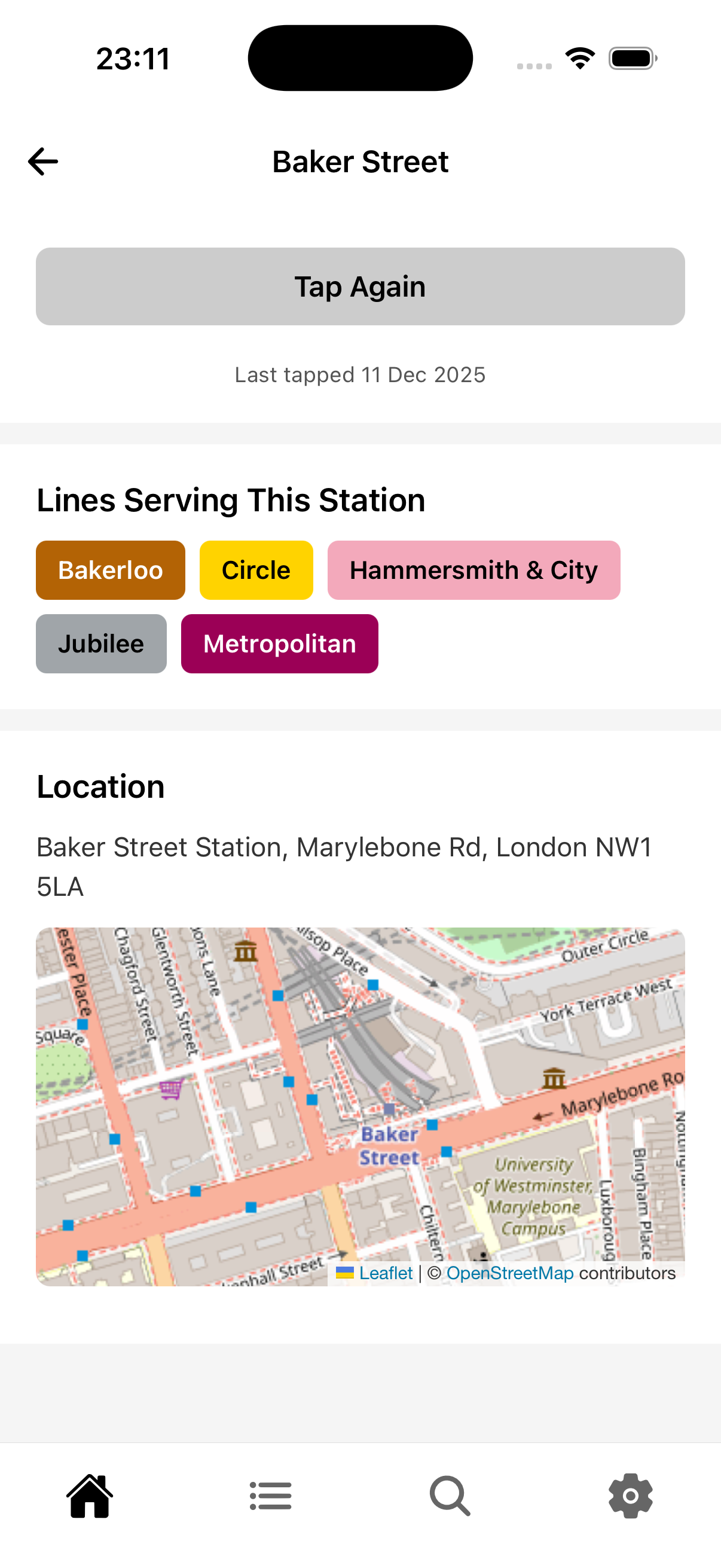 Station details screen